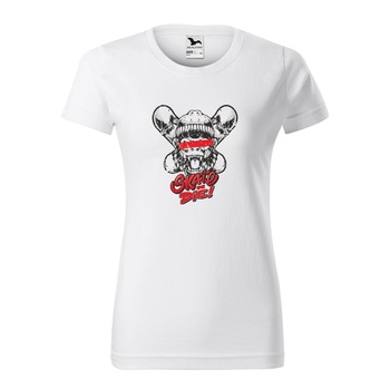 Tricou clasic, la baza gatului, alb, pentru dama, idee de cadou pentru pasionatii de skateboard, Skate Monkey, marime XL Tricou clasic, la baza gatului, alb, pentru dama, idee de cadou pentru pasionatii de skateboard, Skate Monkey, marime XL