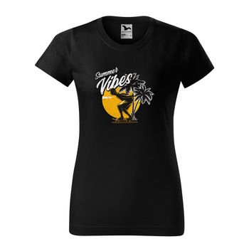 Tricou clasic, la baza gatului, negru, pentru dama, idee de cadou pentru pasionatii de skateboard, Summer Vibes, marime XL