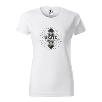 Tricou clasic, la baza gatului, alb, pentru dama, idee de cadou pentru pasionatii de skateboard, Skateboarding Star, marime XS