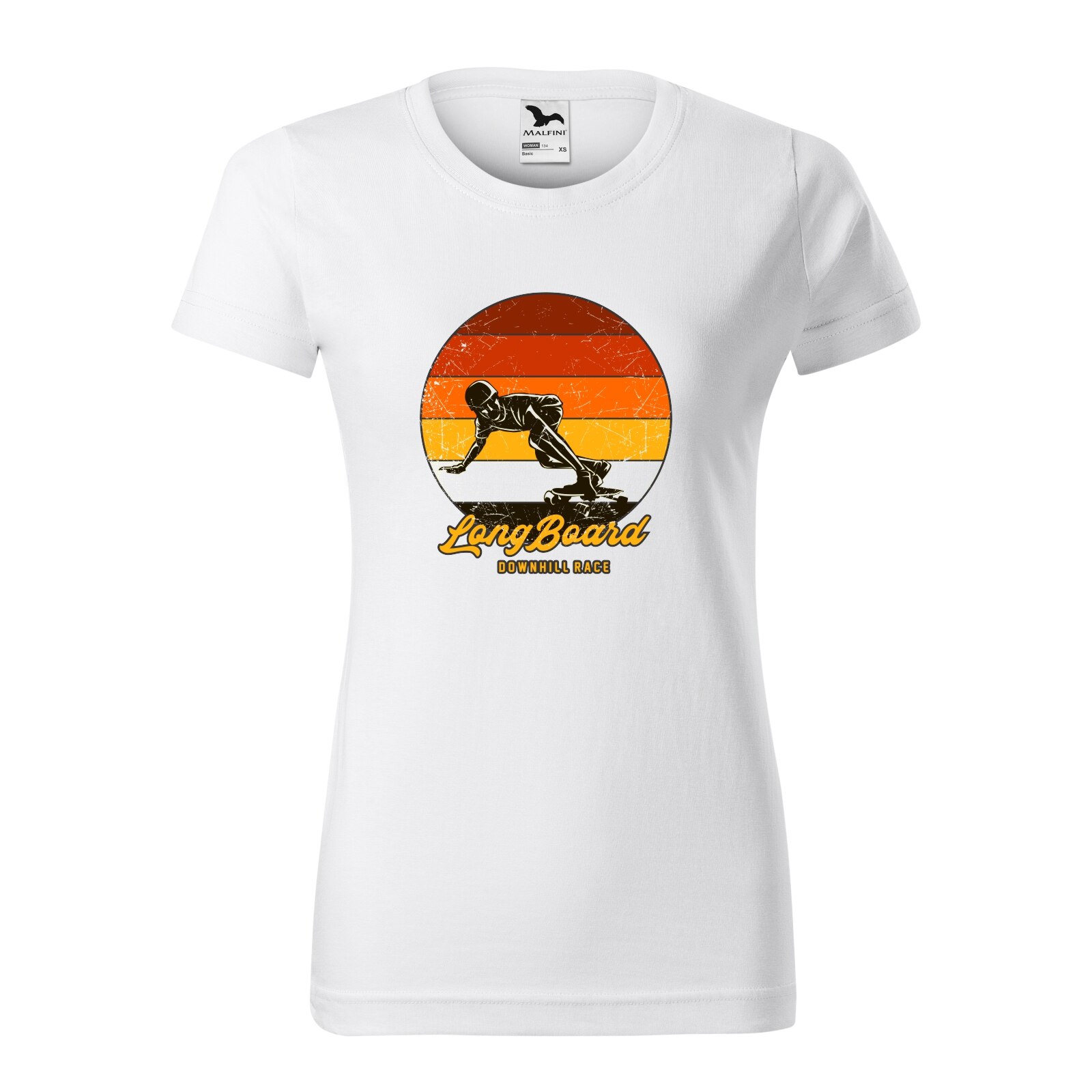 Tricou clasic, la baza gatului, alb, pentru dama, idee de cadou pentru pasionatii de skateboard, LongBoard Skate Downhill Race, marime 2XL