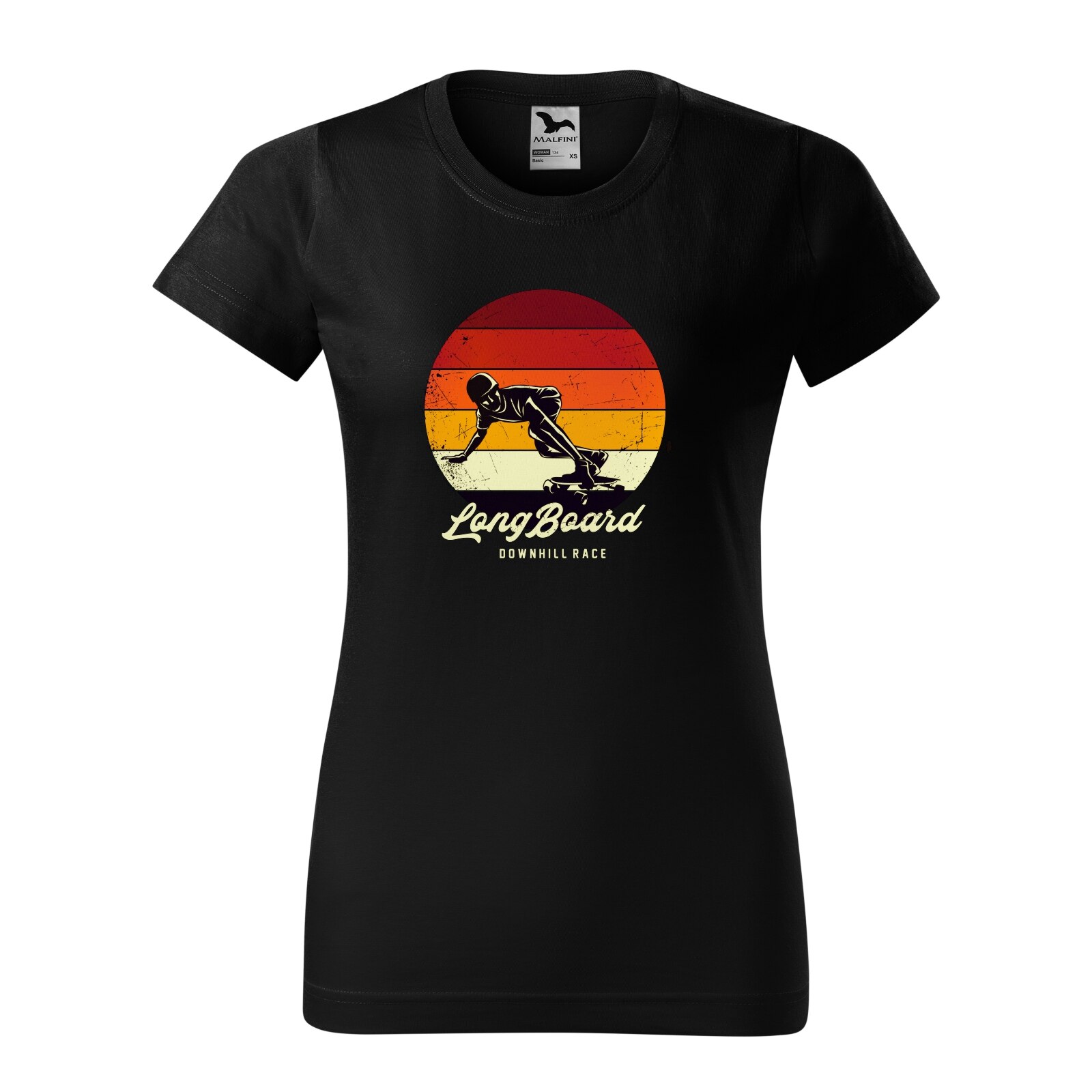 Tricou clasic, la baza gatului, negru, pentru dama, idee de cadou pentru pasionatii de skateboard, LongBoard Skate Downhill Race, marime 2XL