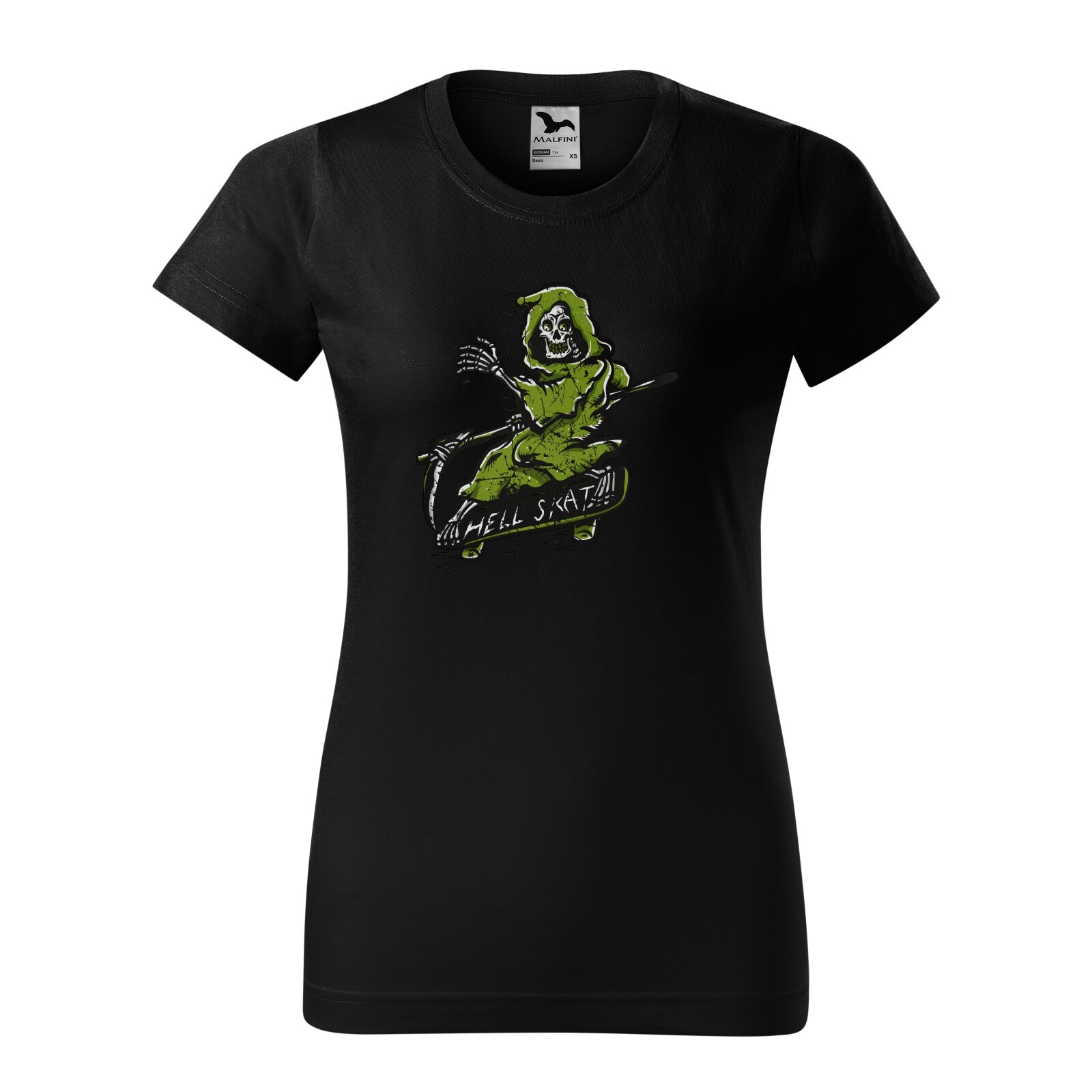 Tricou clasic, la baza gatului, negru, pentru dama, idee de cadou pentru pasionatii de skateboard, Death Hell Skate, marime L
