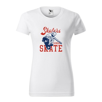 Tricou clasic, la baza gatului, alb, pentru dama, idee de cadou pentru pasionatii de skateboard, Skaters Gonna Skate With Mask, marime XS