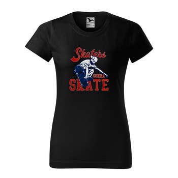 Tricou clasic, la baza gatului, negru, pentru dama, idee de cadou pentru pasionatii de skateboard, Skaters Gonna Skate With Mask, marime XL