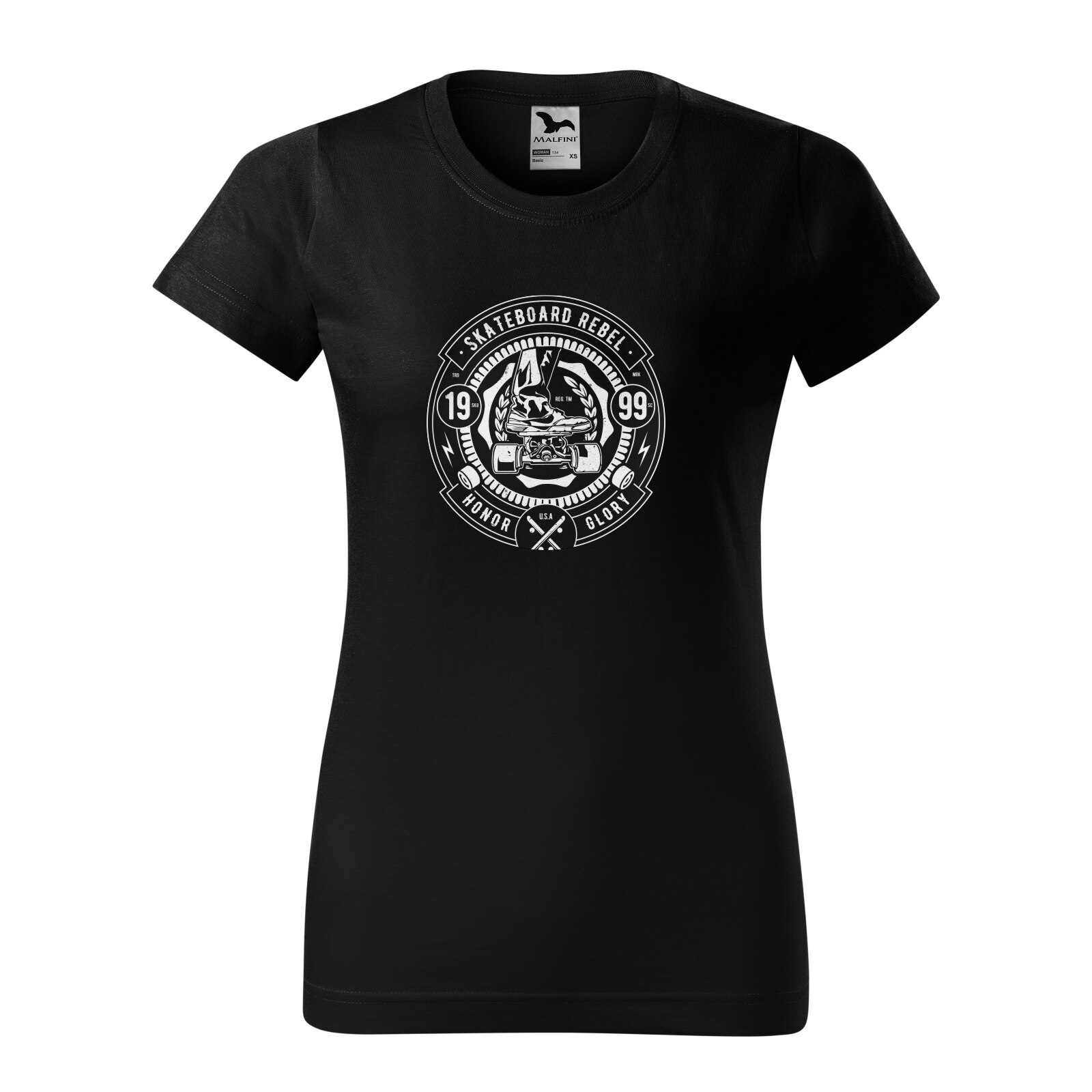Tricou clasic, la baza gatului, negru, pentru dama, idee de cadou pentru pasionatii de skateboard, Skateboard Rebel, marime XL