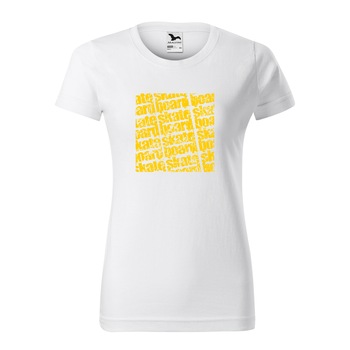 Tricou clasic, la baza gatului, alb, pentru dama, idee de cadou pentru pasionatii de skateboard, Skate Square, marime XS