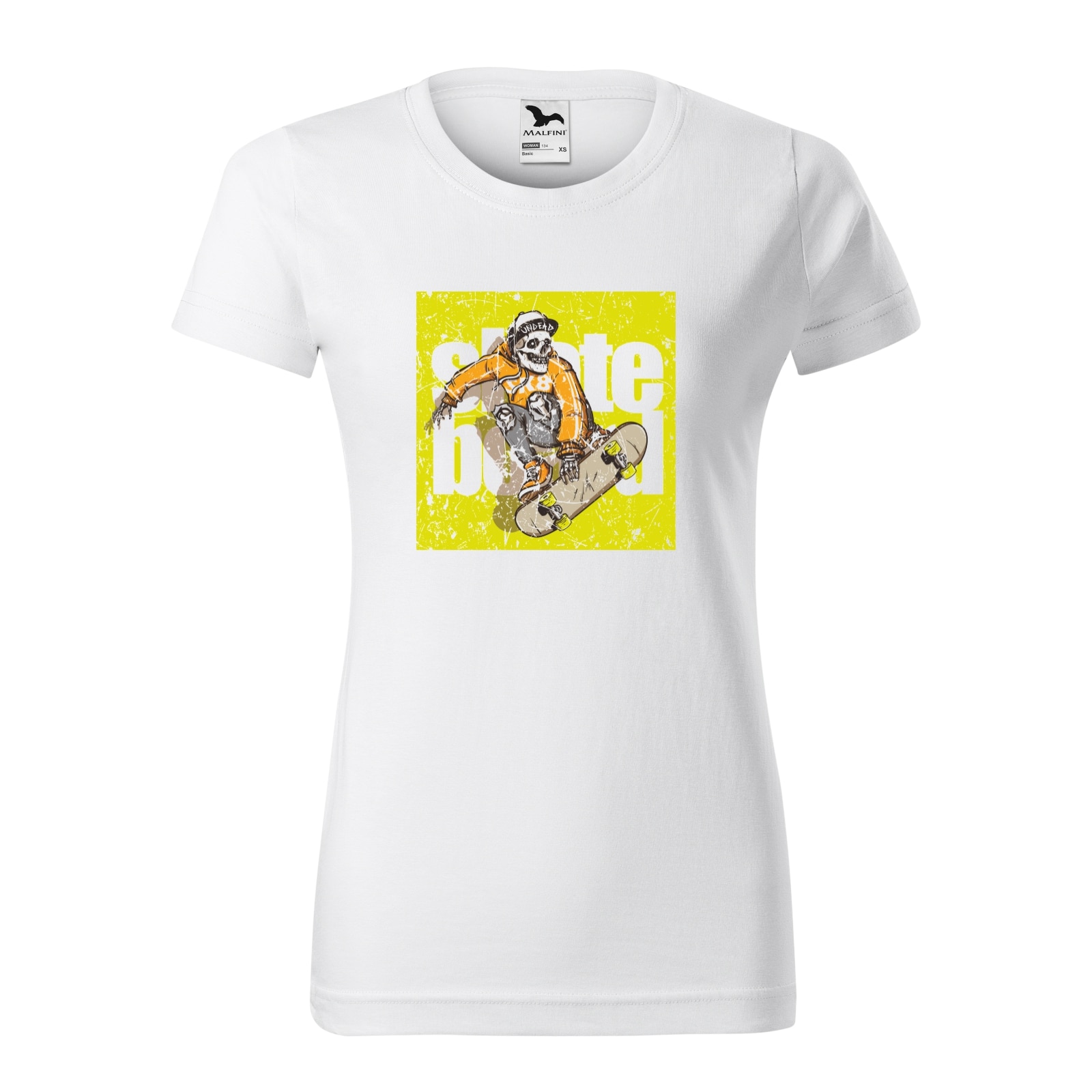 Tricou clasic, la baza gatului, alb, pentru dama, idee de cadou pentru pasionatii de skateboard, Undead Skateboard, marime M