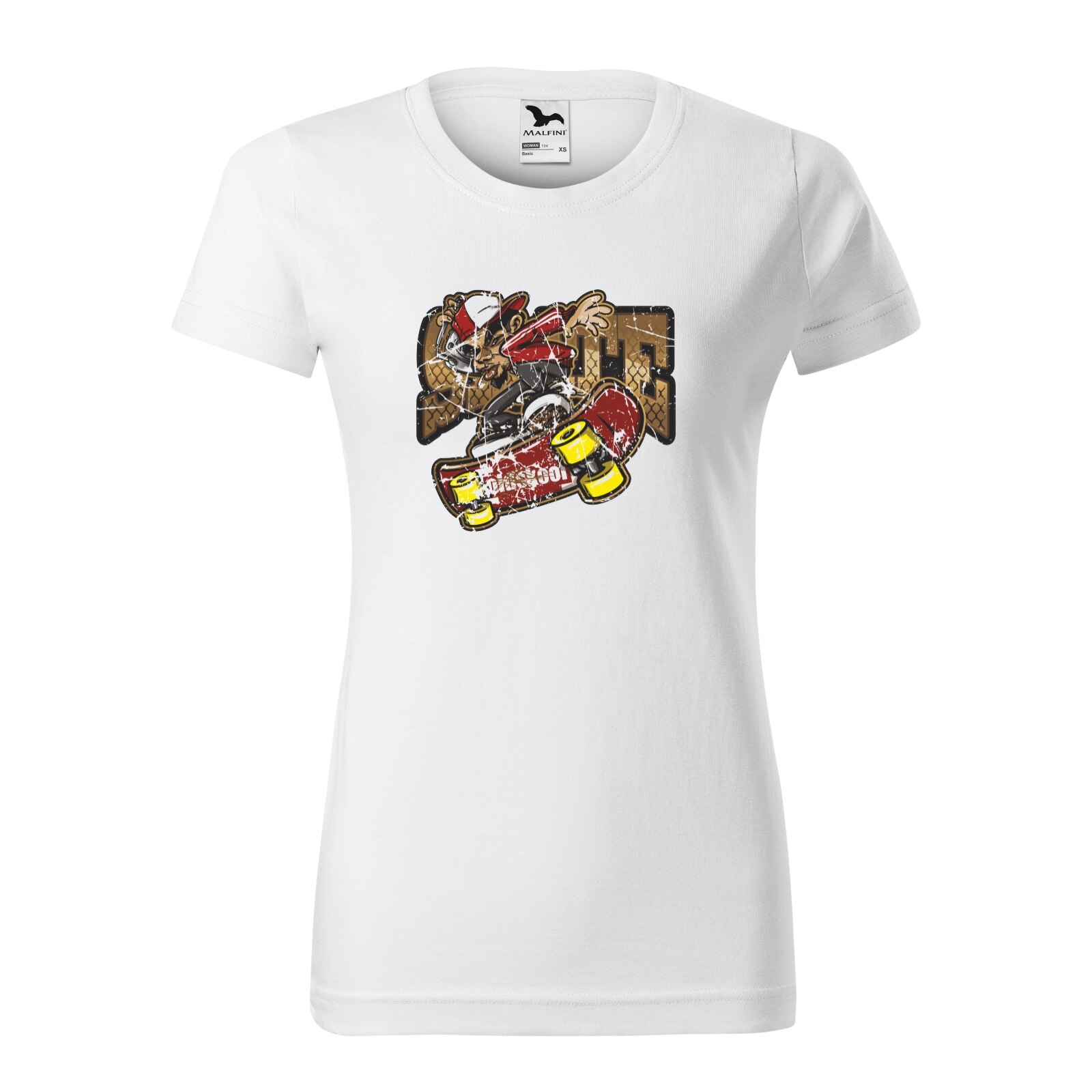 Tricou clasic, la baza gatului, alb, pentru dama, idee de cadou pentru pasionatii de skateboard, Oldschool Music Skater, marime L