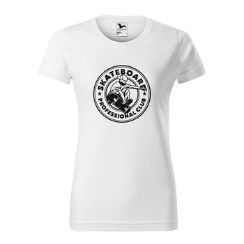 Tricou clasic, la baza gatului, alb, pentru dama, idee de cadou pentru pasionatii de skateboard, SkateBoard Proffesional Club, marime S Tricou clasic, la baza gatului, alb, pentru dama, idee de cadou pentru pasionatii de skateboard, SkateBoard Proffesional Club, marime S