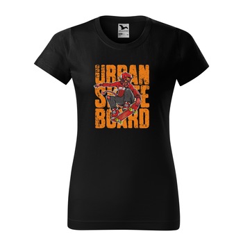 Tricou clasic, la baza gatului, negru, pentru dama, idee de cadou pentru pasionatii de skateboard, Evil Urban Skater, marime XS