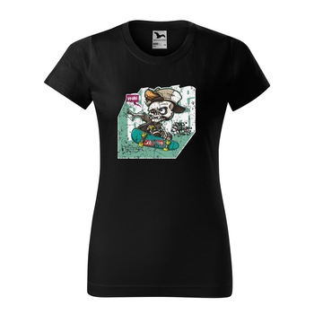 Tricou clasic, la baza gatului, negru, pentru dama, idee de cadou pentru pasionatii de skateboard, Skateboard Freak, marime L Tricou clasic, la baza gatului, negru, pentru dama, idee de cadou pentru pasionatii de skateboard, Skateboard Freak, marime L