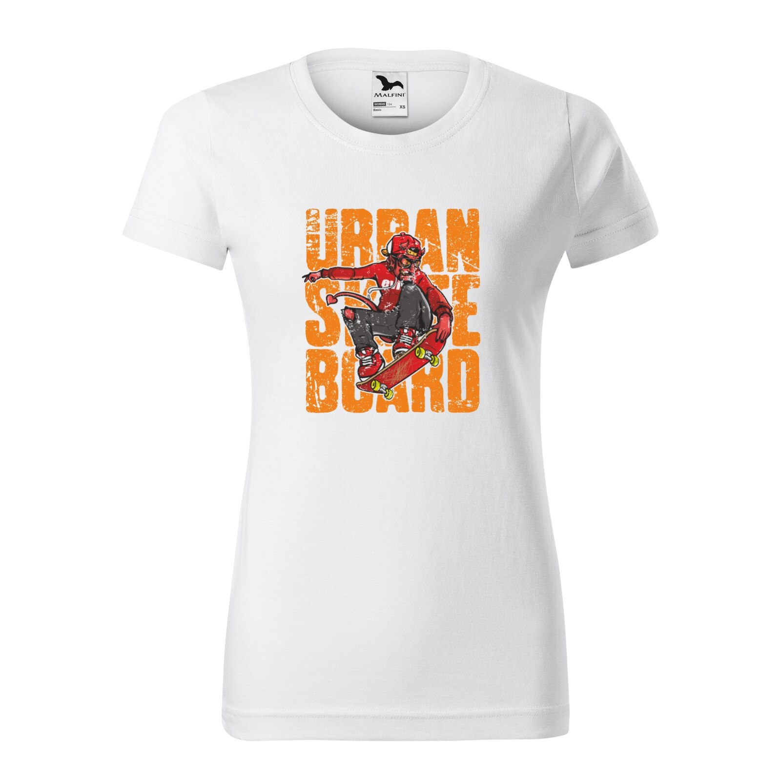 Tricou clasic, la baza gatului, alb, pentru dama, idee de cadou pentru pasionatii de skateboard, Evil Urban Skater, marime M