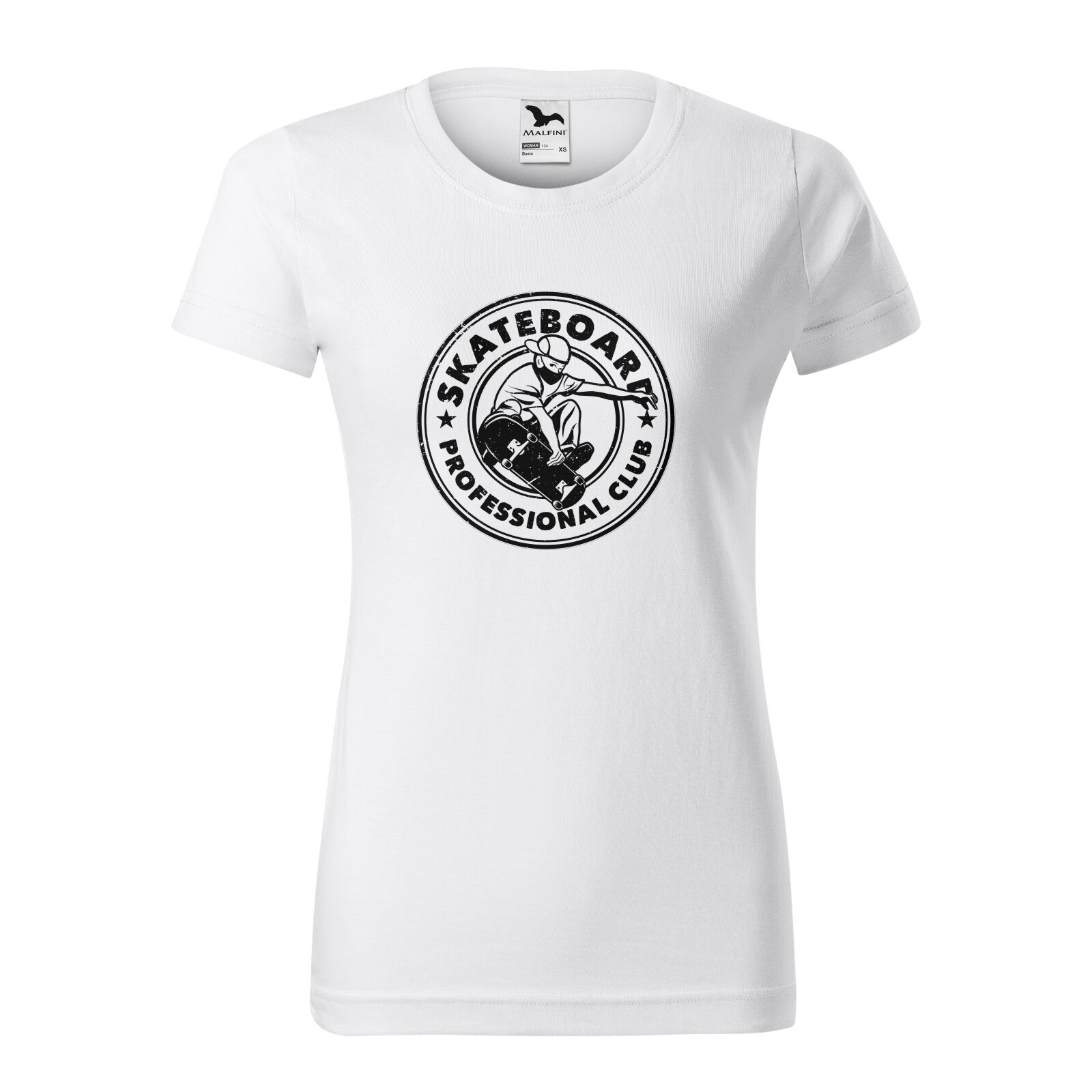Tricou clasic, la baza gatului, alb, pentru dama, idee de cadou pentru pasionatii de skateboard, SkateBoard Proffesional Club, marime XL