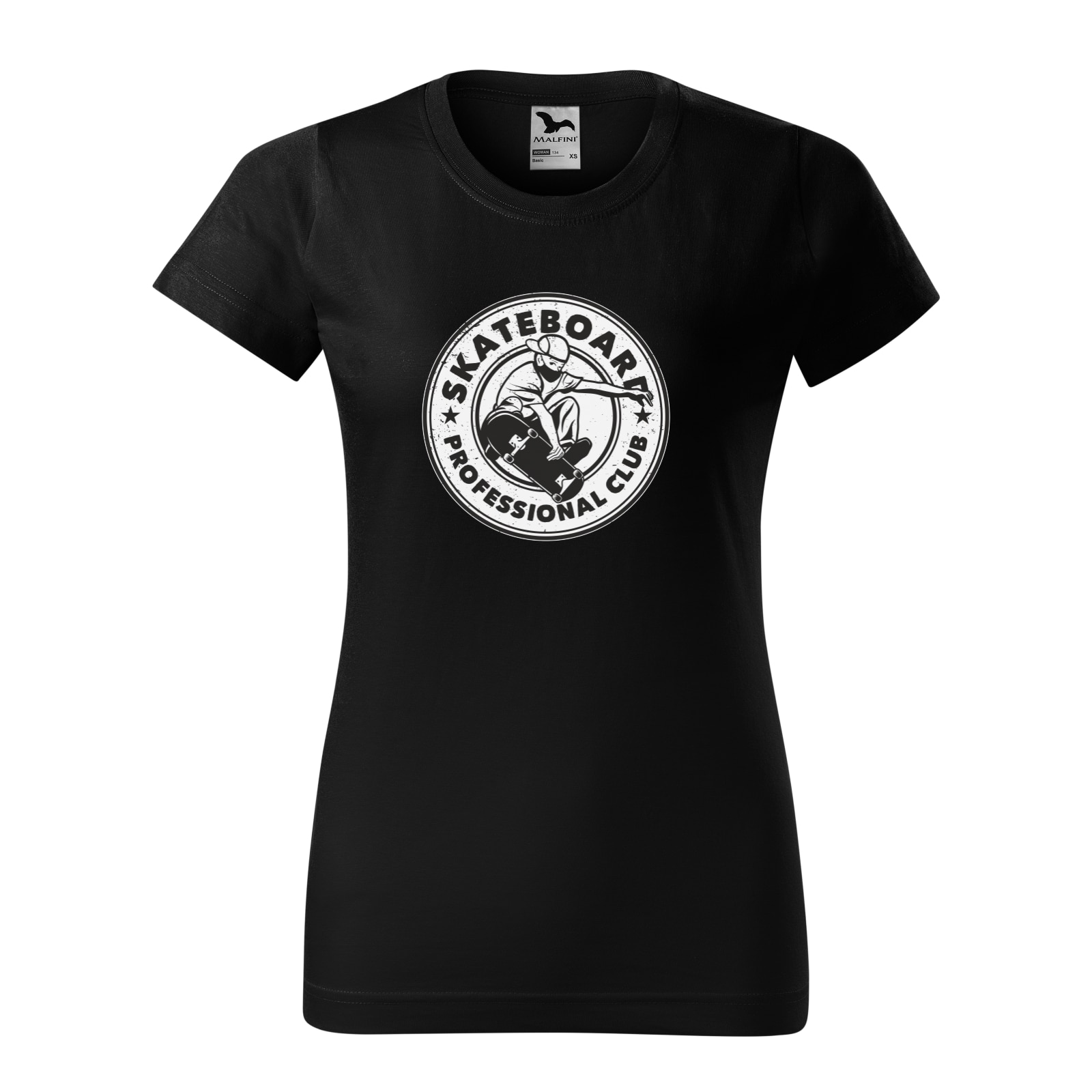 Tricou clasic, la baza gatului, negru, pentru dama, idee de cadou pentru pasionatii de skateboard, SkateBoard Proffesional Club, marime 2XL