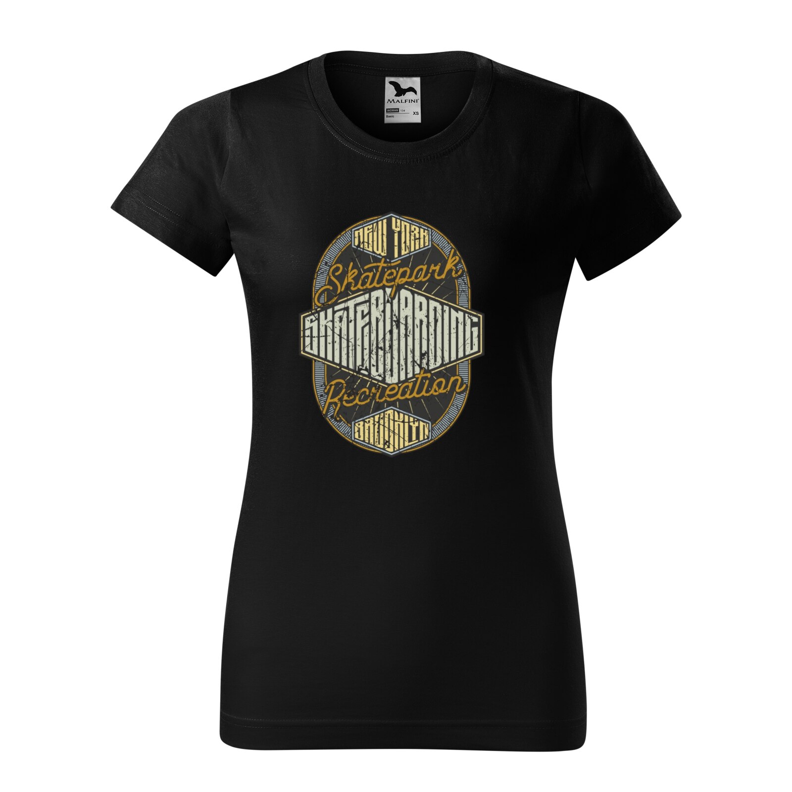 Tricou clasic, la baza gatului, negru, pentru dama, idee de cadou pentru pasionatii de skateboard, SkatePark New York, marime L