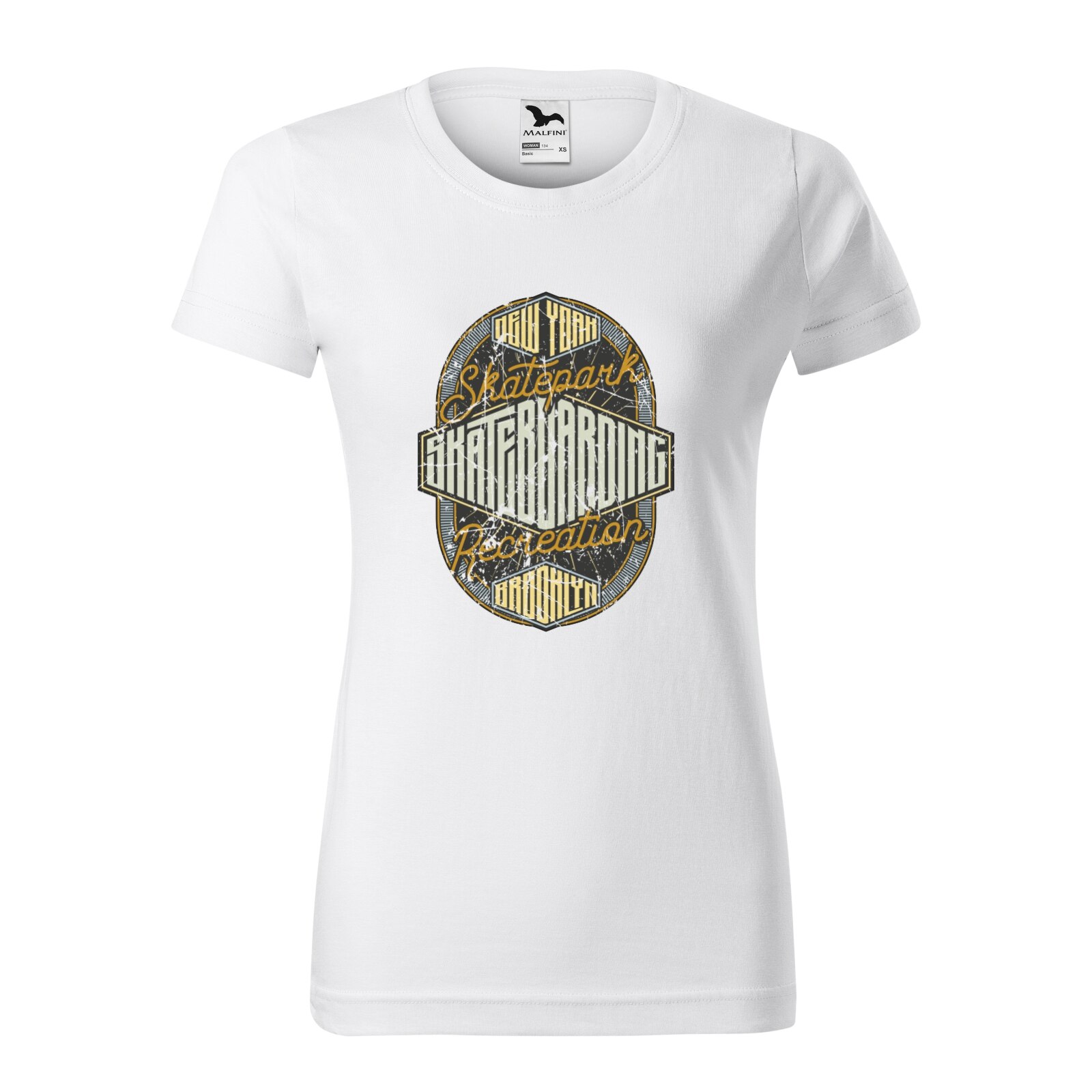 Tricou clasic, la baza gatului, alb, pentru dama, idee de cadou pentru pasionatii de skateboard, SkatePark New York, marime L
