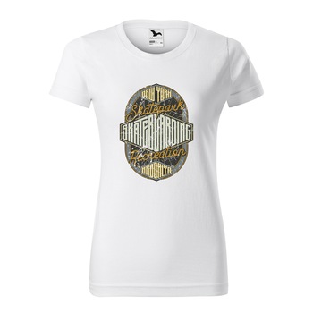 Tricou clasic, la baza gatului, alb, pentru dama, idee de cadou pentru pasionatii de skateboard, SkatePark New York, marime 2XL