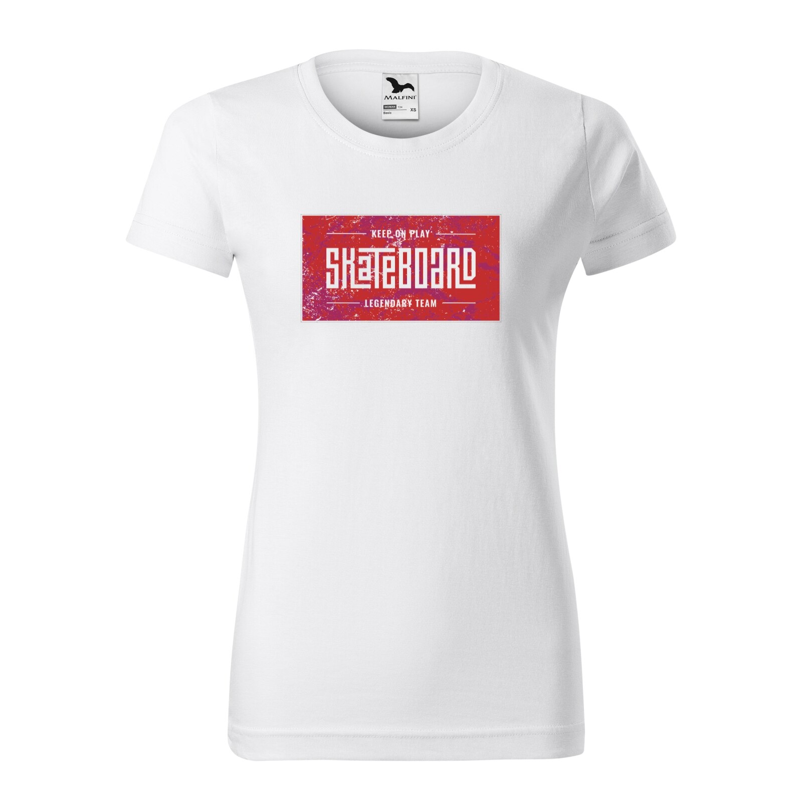 Tricou clasic, la baza gatului, alb, pentru dama, idee de cadou pentru pasionatii de skateboard, Keep On Playing Legendary Team, marime XS