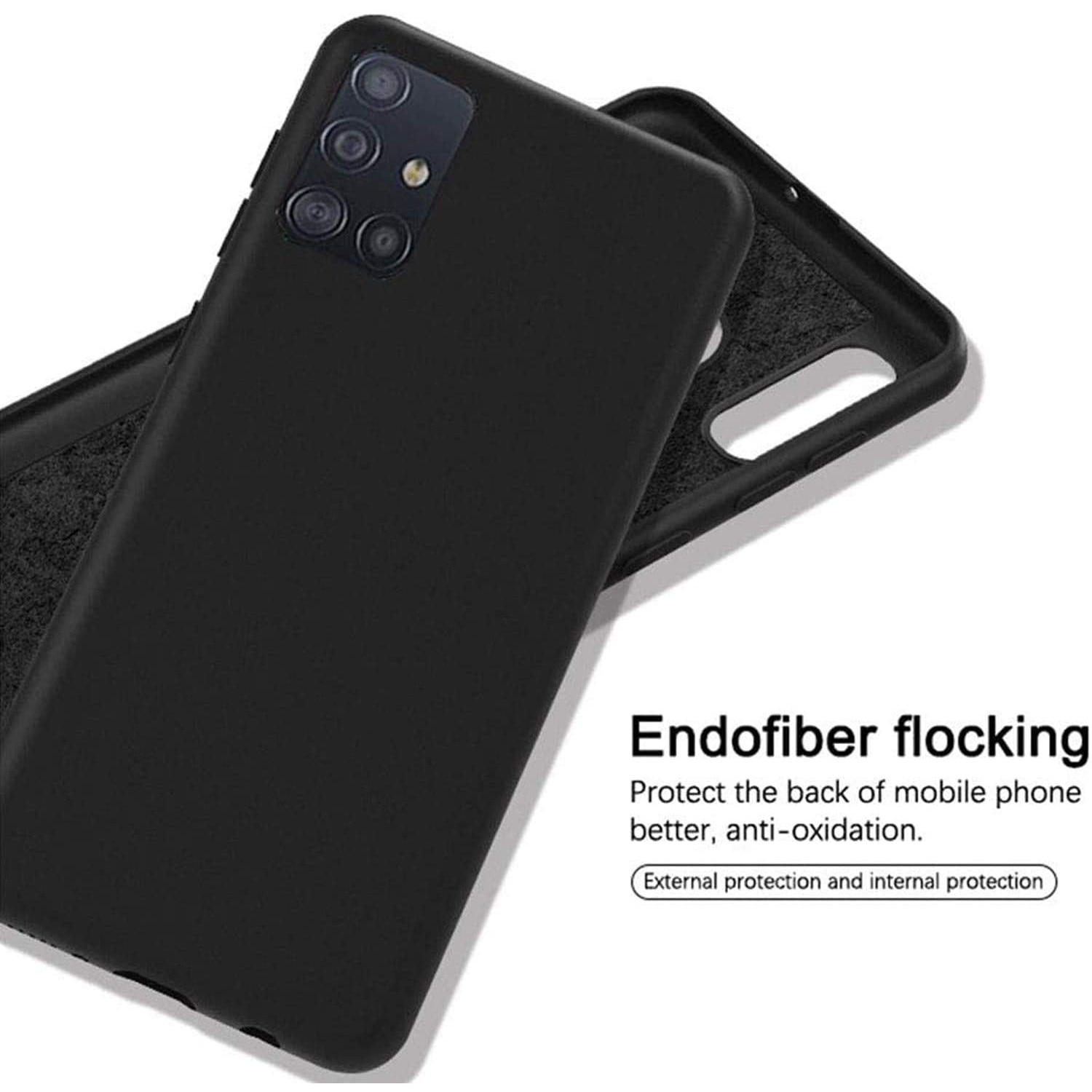 Husa din silicon mat, interior de catifea, compatibila cu Samsung Galaxy A51, pure black