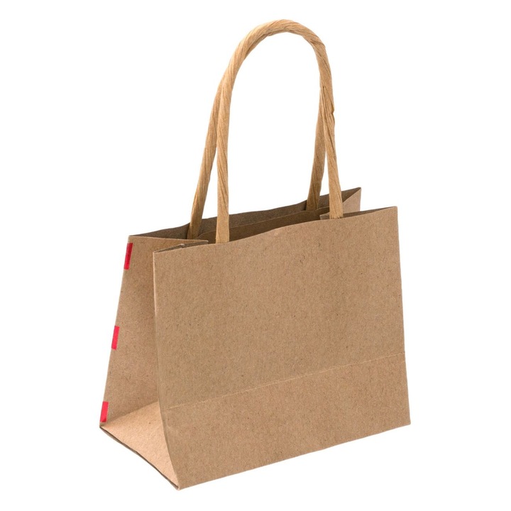 Punga pentru cadou kraft maro buline rosii 9x4.5x7.5cm