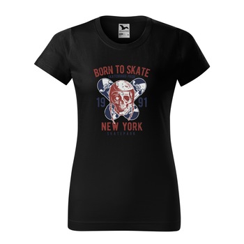 Tricou clasic, la baza gatului, negru, pentru dama, idee de cadou pentru pasionatii de skateboard, Skateboard Skull Pride, marime XS