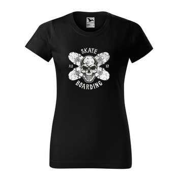 Tricou clasic, la baza gatului, negru, pentru dama, idee de cadou pentru pasionatii de skateboard, Skate Skull on Boards, marime S