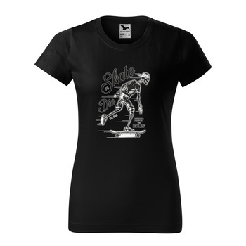 Tricou clasic, la baza gatului, negru, pentru dama, idee de cadou pentru pasionatii de skateboard, Keep on Rolling, marime XS