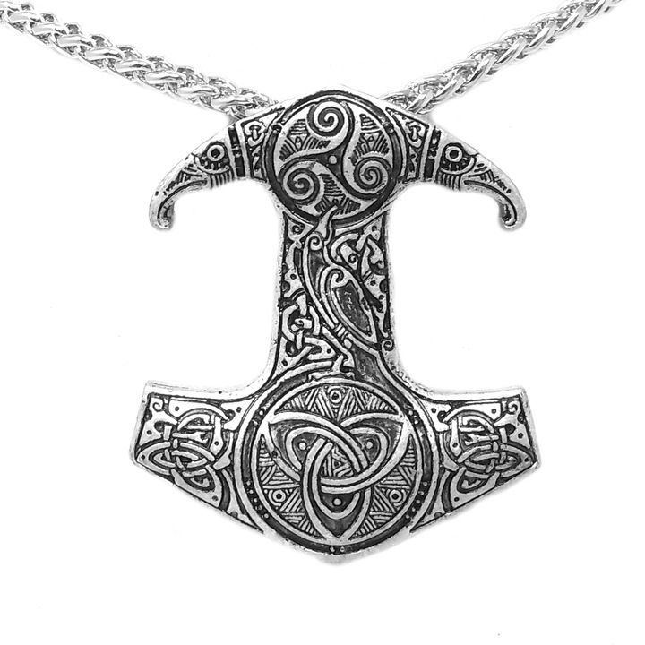 Medál, viking kalapács modell, ezüst színű, 60 cm