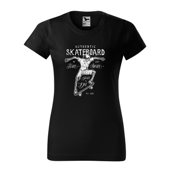 Tricou clasic, la baza gatului, negru, pentru dama, idee de cadou pentru pasionatii de skateboard, Hate and Skate, marime S