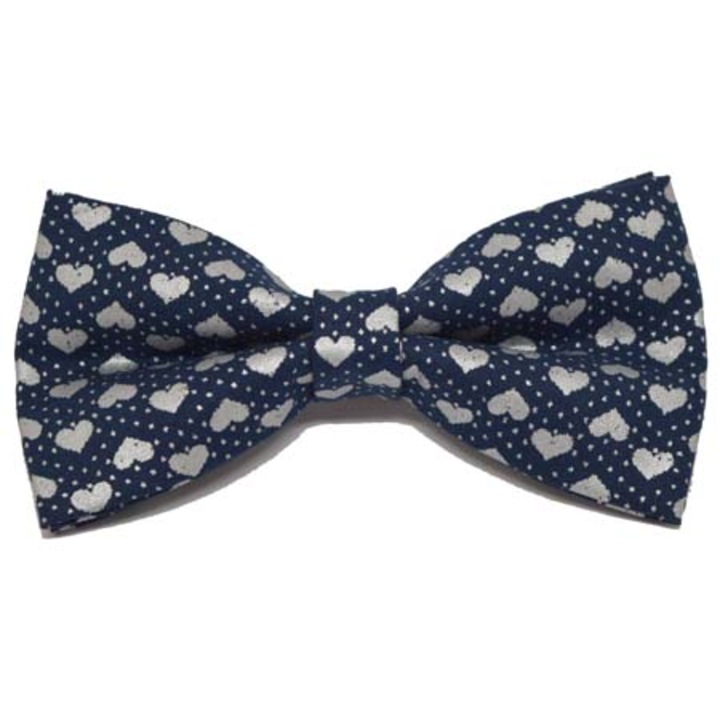 Papion bleumarin cu inimioare „Silver Hearts”
