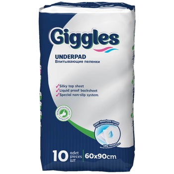 Aleze / Protectii pentru pat, Giggles Underpad, 60 x 90 cm, 10 buc Aleze / Protectii pentru pat, Giggles Underpad, 60 x 90 cm, 10 buc