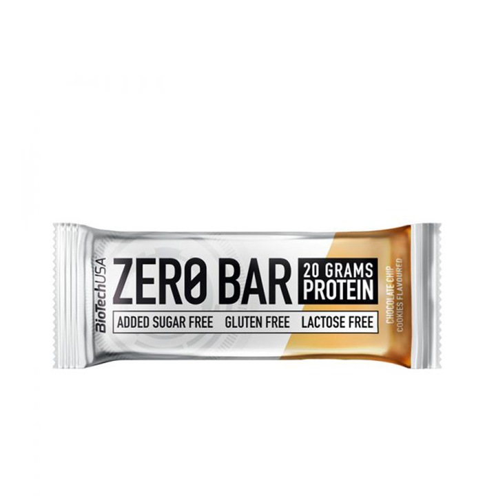 Baton Proteic, Biotech Usa, Zero Bar cu aroma de Cookies Chocolate Chip, 50 grame
