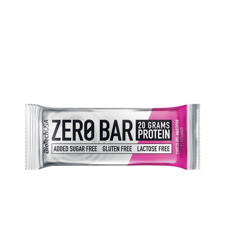 Baton Proteic, Biotech Usa, Zero Bar cu aroma de Ciocolata - Marzipan, 50 grame