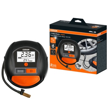 Compresor auto Osram TYREinflate 1000 , 12V ,putere maxima 5.5 bari , display digital, lungime cablu 3.5 m , functie umflare rapida Compresor auto Osram TYREinflate 1000 , 12V ,putere maxima 5.5 bari , display digital, lungime cablu 3.5 m , functie umflare rapida