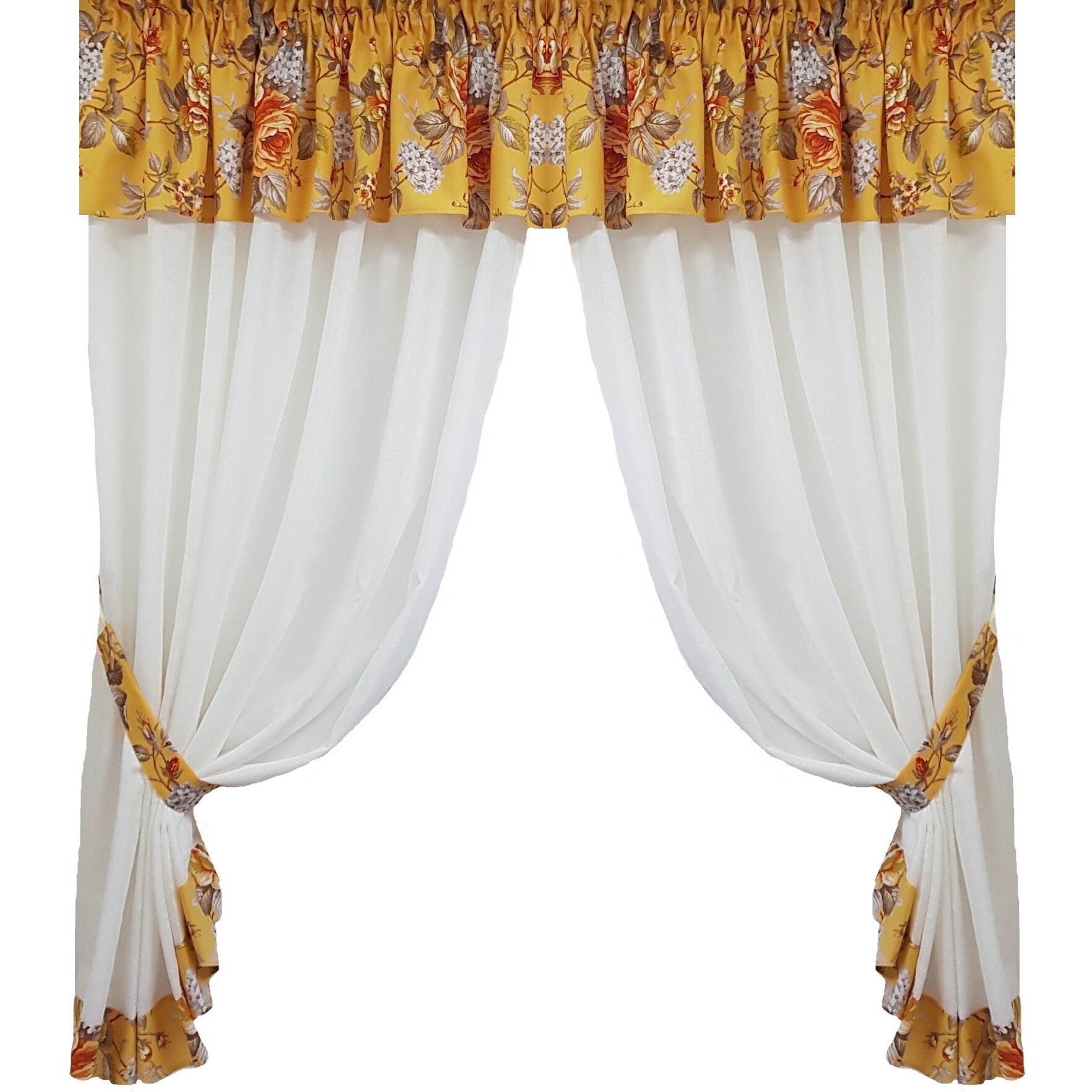 Perdea Decorint confectionata (PB.544), Ivoiry (unt), decor floral, 300 x 150