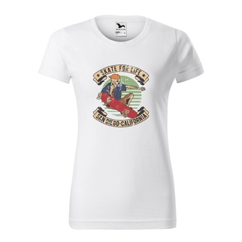 Tricou clasic, la baza gatului, alb, pentru dama, idee de cadou pentru pasionatii de skateboard, Skate for Life San Diego, marime 2XL