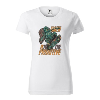 Tricou clasic, la baza gatului, alb, pentru dama, idee de cadou pentru pasionatii de skateboard, Back to The Primitive, marime L