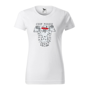 Tricou clasic, la baza gatului, alb, pentru dama, idee de cadou pentru pasionatii de skateboard, Keep Pushing, marime S
