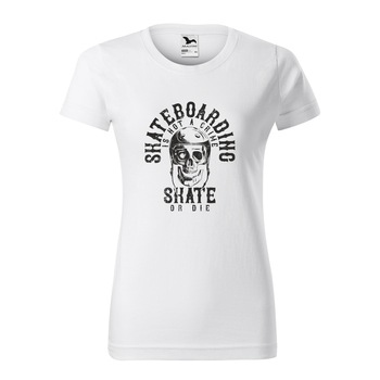 Tricou clasic, la baza gatului, alb, pentru dama, idee de cadou pentru pasionatii de skateboard, Not a Crime Skate or Die, marime M