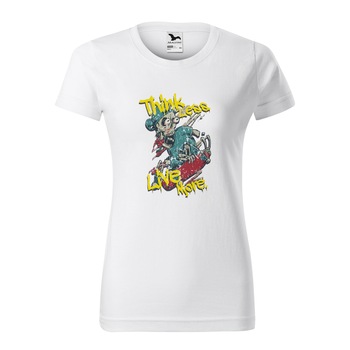 Tricou clasic, la baza gatului, alb, pentru dama, idee de cadou pentru pasionatii de skateboard, Breaking Bones, marime XS Tricou clasic, la baza gatului, alb, pentru dama, idee de cadou pentru pasionatii de skateboard, Breaking Bones, marime XS