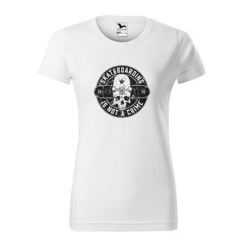 Tricou clasic, la baza gatului, alb, pentru dama, idee de cadou pentru pasionatii de skateboard, Skate is Not a Crime Star Skull, marime M Tricou clasic, la baza gatului, alb, pentru dama, idee de cadou pentru pasionatii de skateboard, Skate is Not a Crime Star Skull, marime M