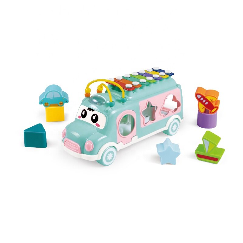 Autobuz scolar multifunctional cu forme incitante, mini labirint, bile, zornaitor si un xilofon + 18 luni, pentru copii model unisex, invata culorile, formele