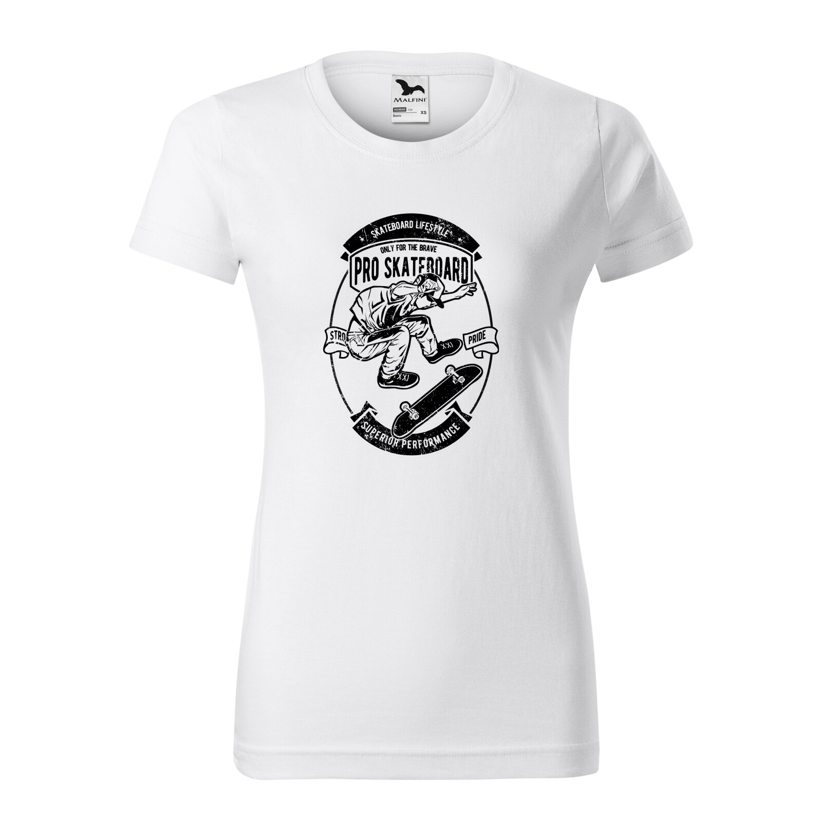 Tricou clasic, la baza gatului, alb, pentru dama, idee de cadou pentru pasionatii de skateboard, Only for The Brave, marime S