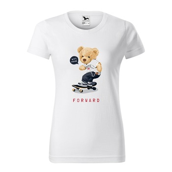 Tricou clasic, la baza gatului, alb, pentru dama, idee de cadou pentru pasionatii de skateboard, Lets Move Forward, marime M Tricou clasic, la baza gatului, alb, pentru dama, idee de cadou pentru pasionatii de skateboard, Lets Move Forward, marime M