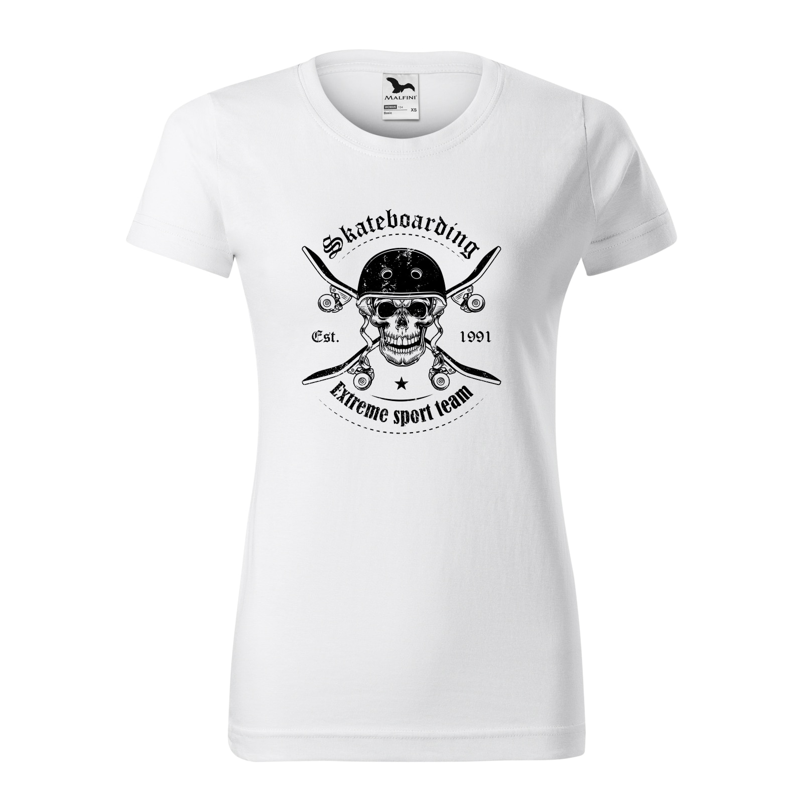 Tricou clasic, la baza gatului, alb, pentru dama, idee de cadou pentru pasionatii de skateboard, Skateboarding Extreme Sport Team, marime 2XL