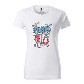 Tricou clasic, la baza gatului, alb, pentru dama, idee de cadou pentru pasionatii de skateboard, Skateboard and Sneakers, marime L