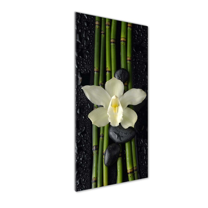 Tablou pe sticla, Tulup, Imagine imprimata sticla, Decorarea peretilor, Orhidee si bambus, 50x125 cm 2