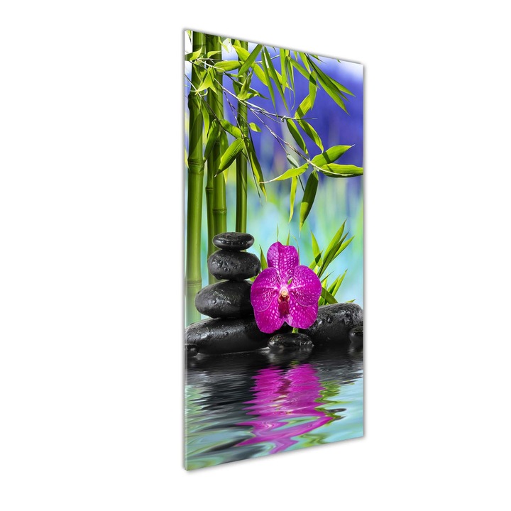 Tablou pe sticla, Tulup, Imagine imprimata sticla, Decorarea peretilor, Orhidee si bambus, 50x125 cm 1
