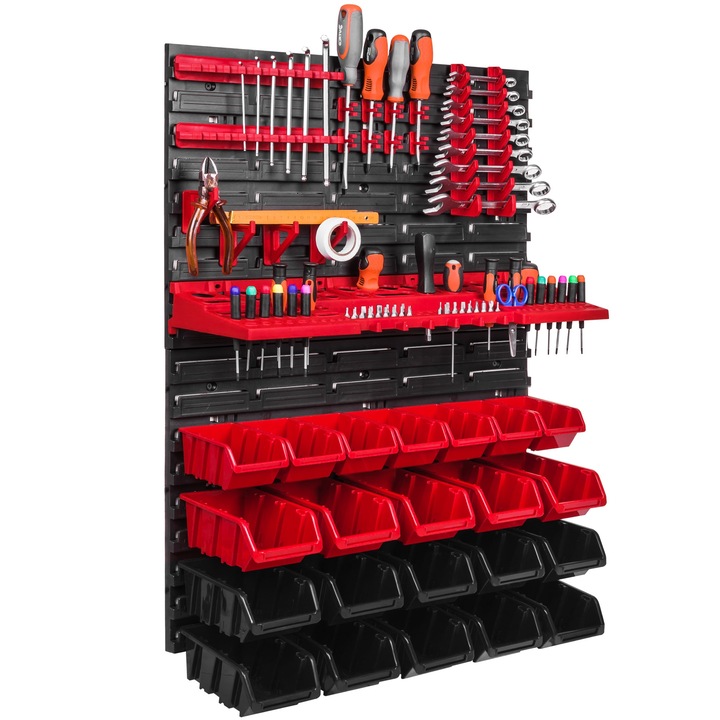 Panou depozitare scule, Botle, 22 compartimente, 576 x 780 mm, Rosu/Negru