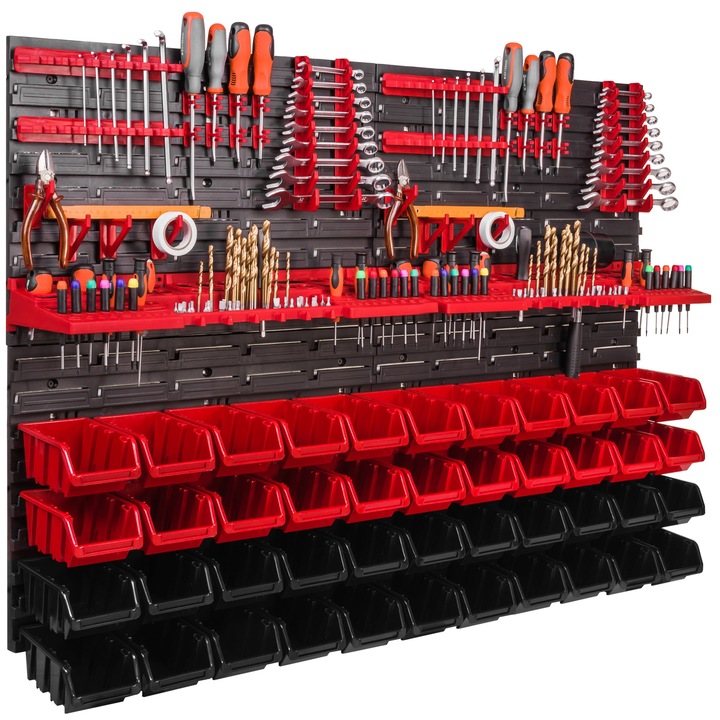 Panou depozitare scule, Botle, 44 compartimente, 1152 x 780 mm, Rosu/Negru